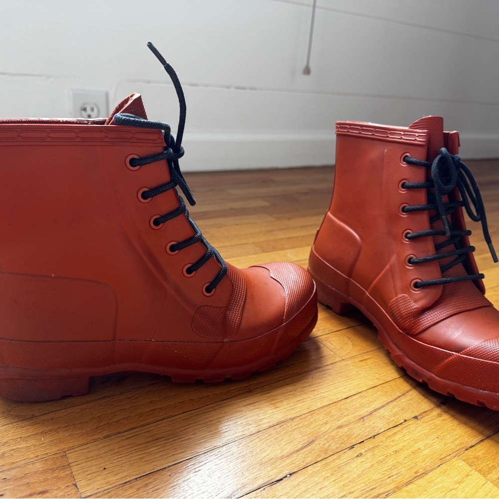 Hunter Orange Lace-Up Ankle Rain Boots